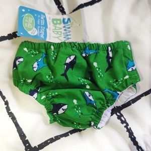 My Baby Swim Infant Green with Blue Sharks Swim Bottom Diaper Sz Small NWT